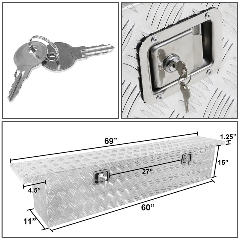Rear Truck Tool Box with Key Lock Storage, Silver