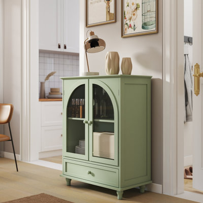 Buffets et buffets de rangement, armoire de ferme en bois aggloméré vert pour la cuisine