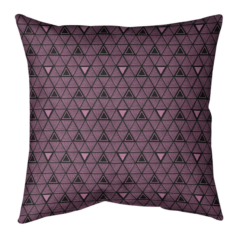 Triangles dessinés à la main Coussin décoratif, 16 po x 16 po, Rose, Sergé de coton