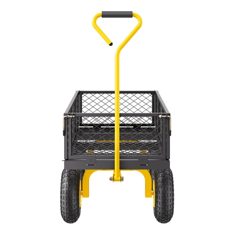 Chariot de jardin en acier 500 lb, 3,33 pieds cubes, structure en acier, 1 pièce, chariot utilitaire, noir, pneus tout-terrain de 10 po et côtés amovibles