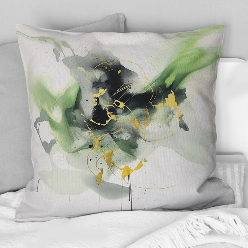 Coussin Green and Black Splash - Fractals, 16" x 16"