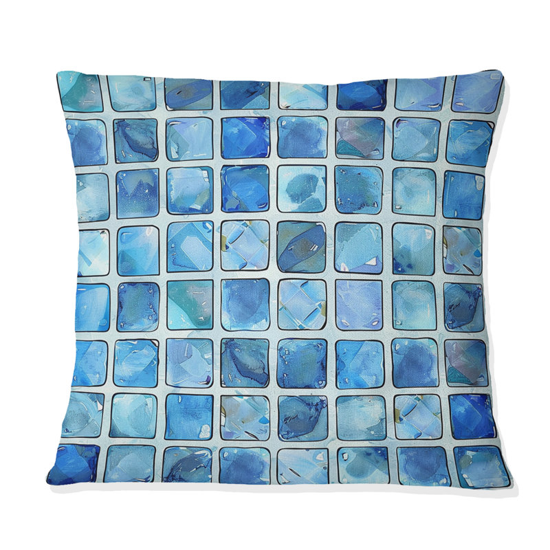 Blue Modern Mosaic Tile II - Modern Throw Pillow, 16"H x 16"W
