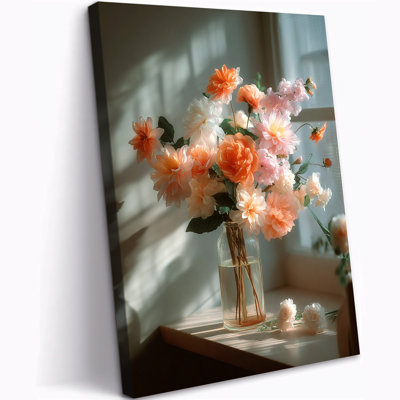 Flower Canvas Wall Art, Rustic Country Floral Pictures Still Life Print, Vintage Botanical Artwork Decor with Serene Ambiance Framed Painting for Bat