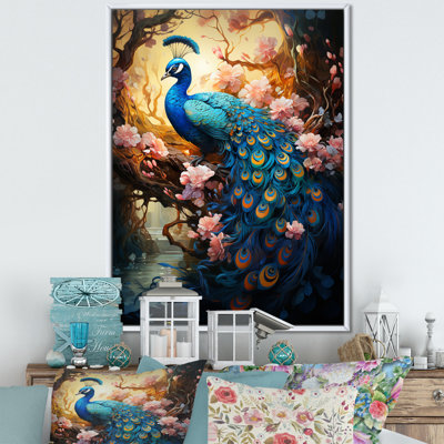 Fantaisie paon en fleurs enchantées sur toile