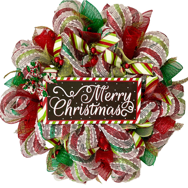 Couronne rayée Merry Christmas - rouge et vert