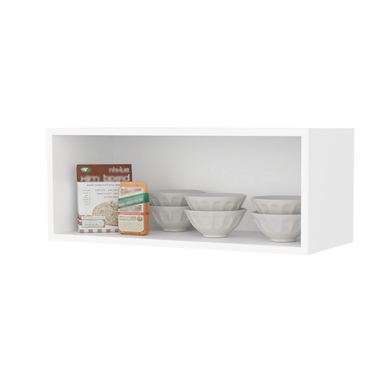 Armoire de rangement murale blanche ouverte pour la cuisine, revêtue pour rester impeccable, pouvant accueillir une vaisselle de cuisine de 12 pouces de hauteur, conservant l'aspect neuf, plats de service, 12 x 30 x 12,5