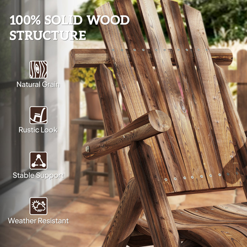 Outdoor Rocking Chair, Wood Adirondack Patio Rocker, High Back