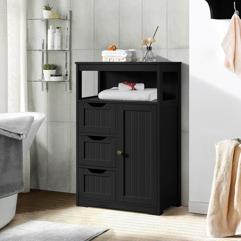 Freestanding Wooden Bathroom Floor Cabinet, Black