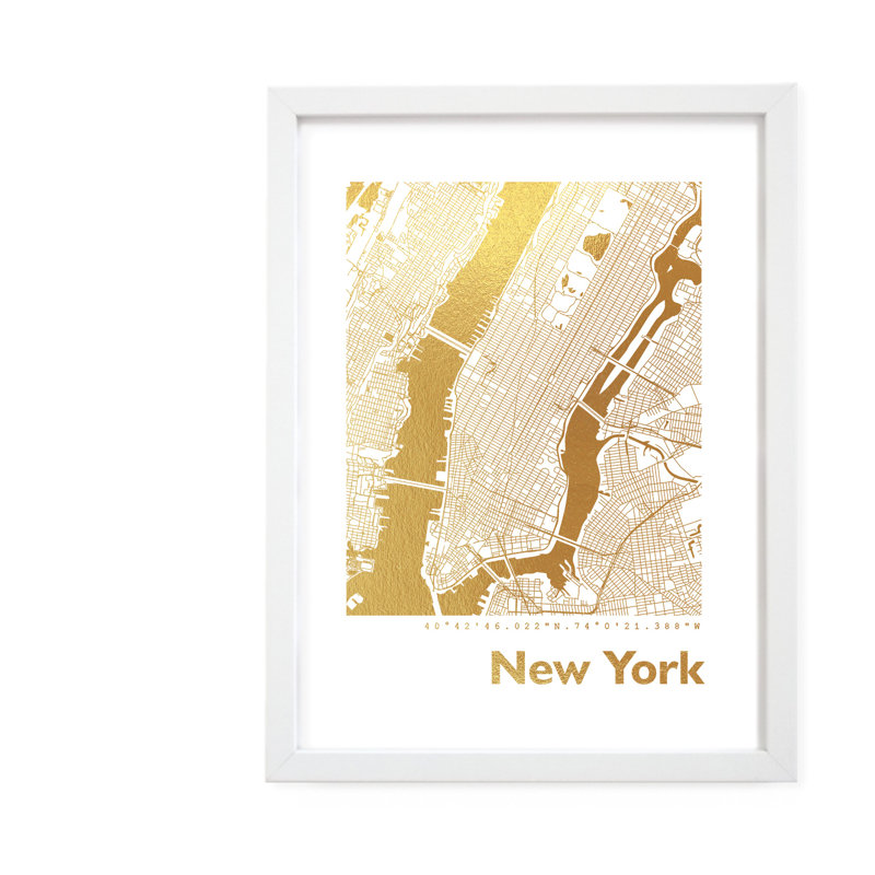 New York Map - Single Picture Frame Print, 42.5cm H x 32.5cm W x 3.5cm D