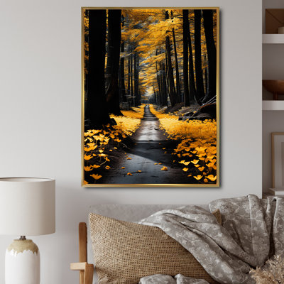 Sentier de solitude dans la forêt jaune - art mural floral, salon