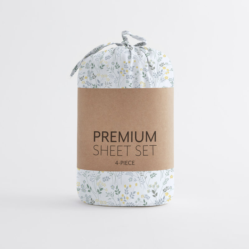 Tyler Wildflower Pattern Microfiber Sheet Set, Cal.King Sheet Set + Fitted Sheet + 2 Pillowcases