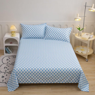 Grid Sheet Set 4 PCs Bedding Sheet Set 1 Fitted Sheet 1 Flat Sheet 2 Pillowcases