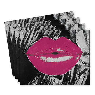 Pink Glossy Lips Polyester Placemats Set of 4 | Home Decor
