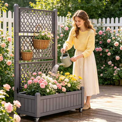 Resin Raised Garden Bed with Trellis