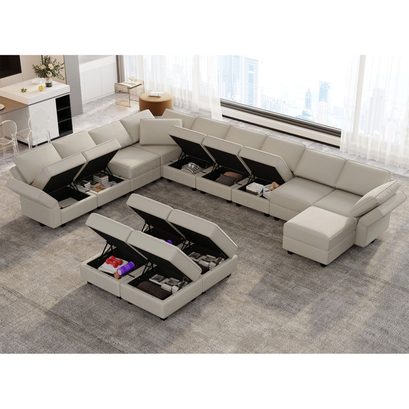 Wylodene U-Shaped Velvet Reversible Modular Sectional, Gray Velvet