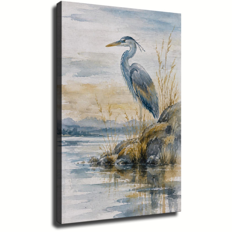 «Elegant Coastal Blue Heron», art sur toile tendu, 28 po x 40 po