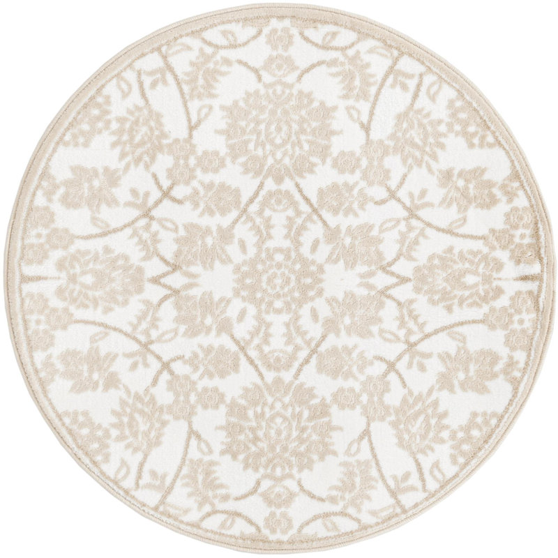 Tapis traditionnel Emigdio couleur nuage, Rond 3 pi 3 po