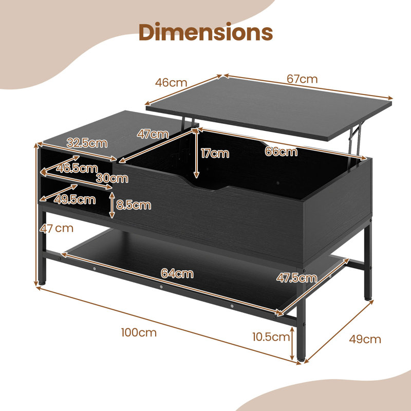Lift Top Coffee Table with Storage, Black