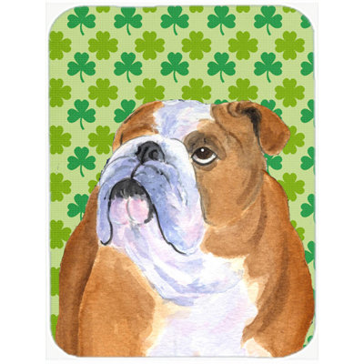 Planche à découper en verre portrait saint-valentin caroline english bouledogue st. patrick Shamrock Lucky Irish