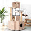 Arbre à chat 63 po multifonctionnel avec bac à litière - Comprend un coussin lavable amovible, des poteaux à griffer et un support à jouets, design moderne, gris rustique