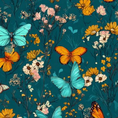 Papier peint auto-adhésif mural à motif de papillons multicolores à motif floral de style bohème pelez et collez, 24 po x 118 po
