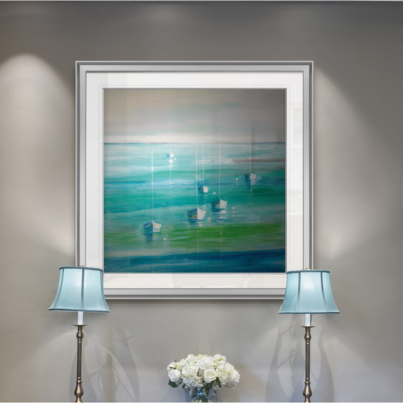 « marina del rey », peinture, H 16 po x l 16 po x P 1,5 po, Encadrement argenté