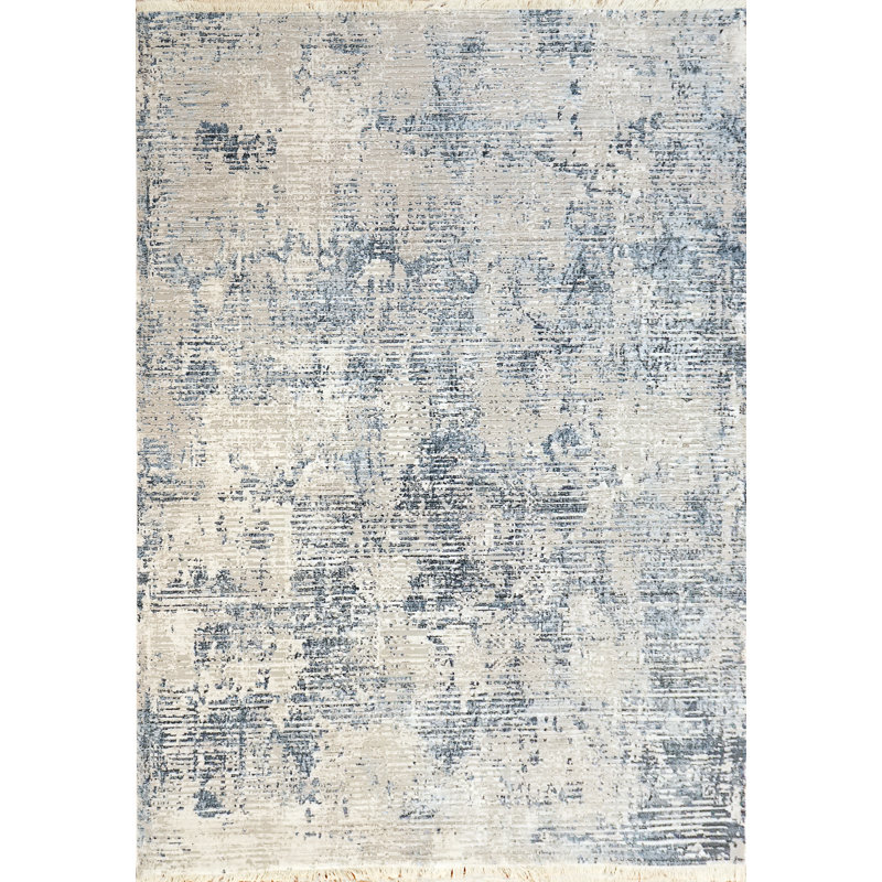 Tapis ivoire / bleu Darlotta, Rectangle 5 pi 3 po x 7 pi 7 po