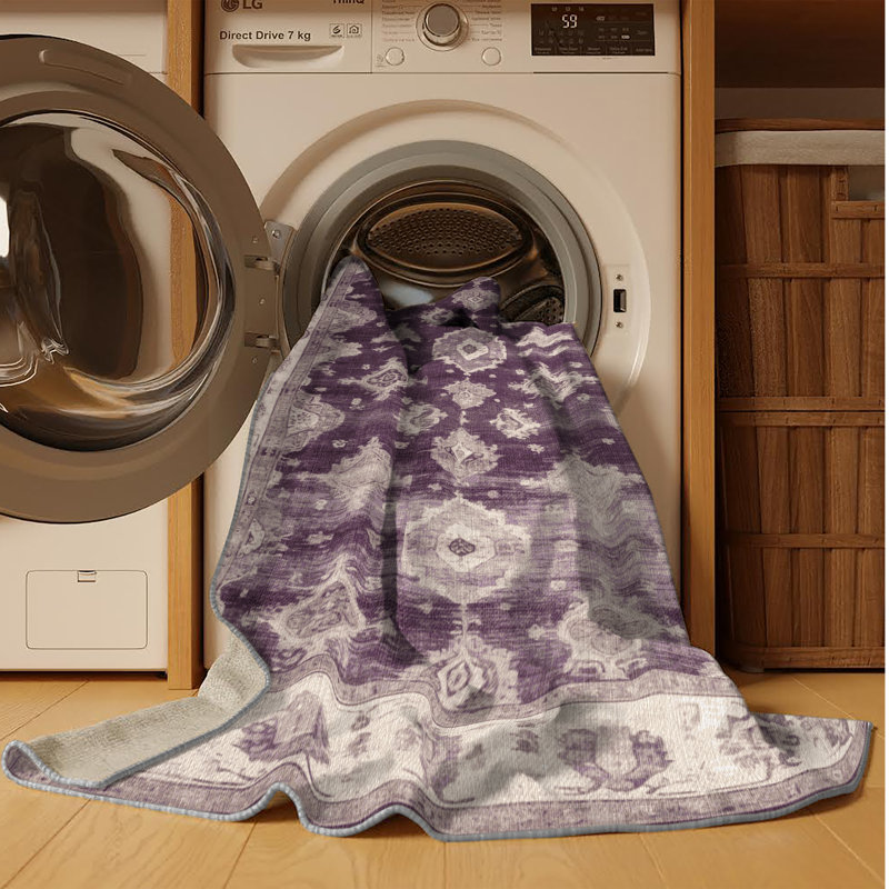 Machine Washable Overdyed Gray Area Rug, Round 7'