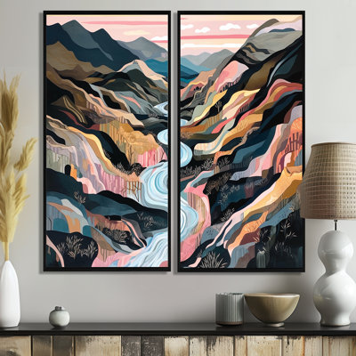 Vibrant Mountain Landscape II - paysages abstraits, impressions sur toile, 2 panneaux