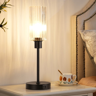Dimmable Glass Table Lamp with Touch Control and USB Ports