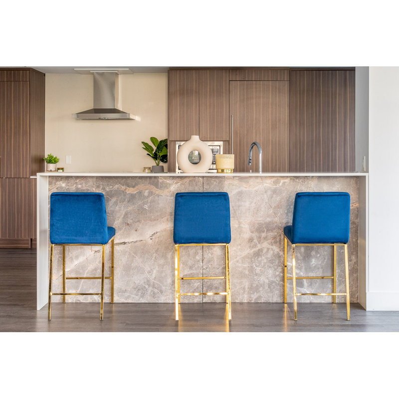 Ensemble de 2 tabourets de bar , Velours bleu