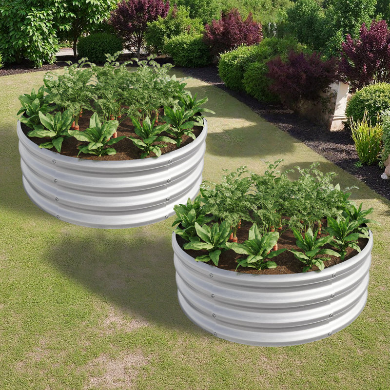 2Pcs W840116761 Galvanized Metal Planter Box For Diy Garden Design, Open Bottom Soil Aeration Raised Bed Growing Carrot And Herbs, Double - Layer Galvanizing