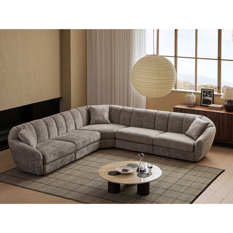 Canapé modulaire en V 5 places Modern Chenille, Gris foncé