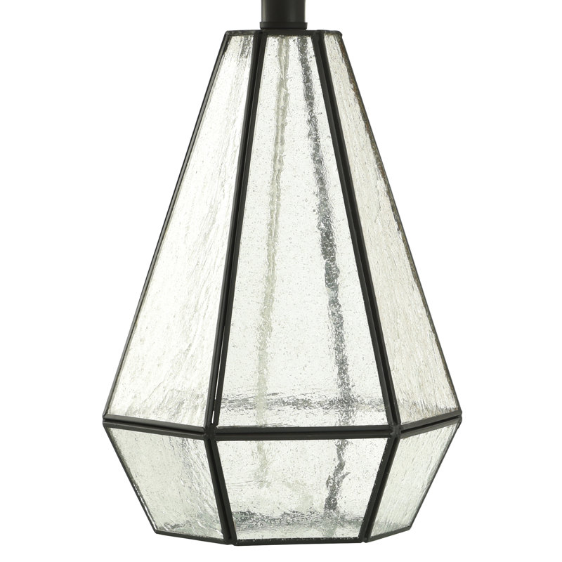 Aged Bronze Geometric Nightstand Lamp with White Barrel Shade