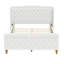 Lit plateforme tapissier grand en velours, lit-bateau capitonné avec tête et pied de lit courbés, beige-738619802