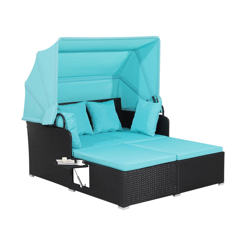 Nakeysha 165cm Wide Patio Daybed with Cushions, Blue