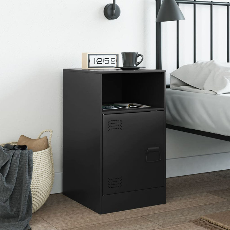 Raahima 34.5cm W Steel Bedside Table, Black