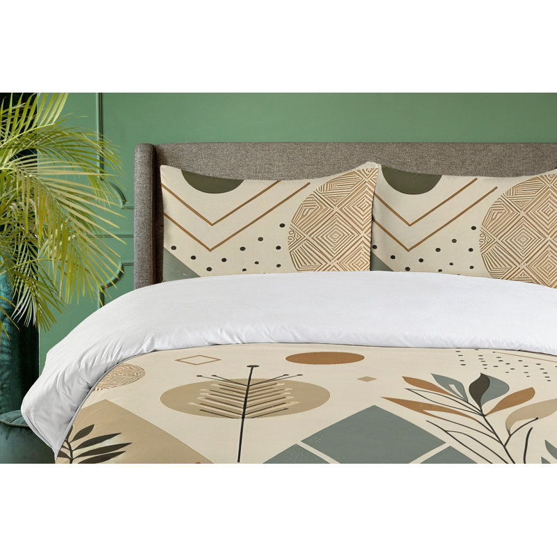 Bohemian Geometric Ecru Beige Blue King Duvet Cover Set