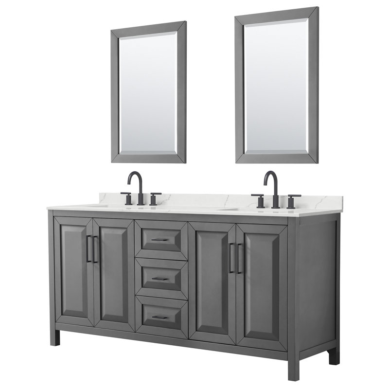 Daria 72'' W Vanity, Gray, Matte Black, Giotto Quartz