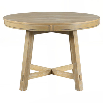 TREXM Farmhouse Round Extendable Dining Table with 16" Leaf Wood Kitchen Table (Natural Wood Wash)