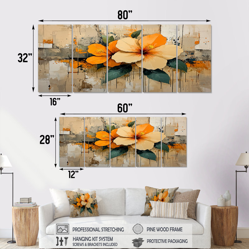 Désert, fleur d'Hibiscus II - art mural Hibiscus - art mural traditionnel sur toile, H 32 po x l 80 po, 5