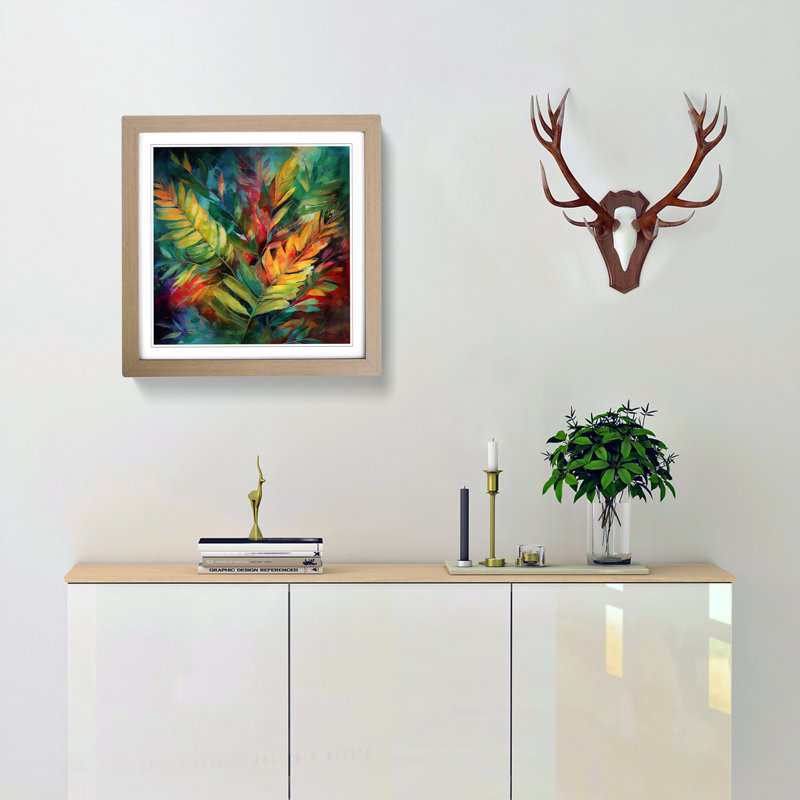 Tropical Leaf Abstract Art - Framed Print, Oak