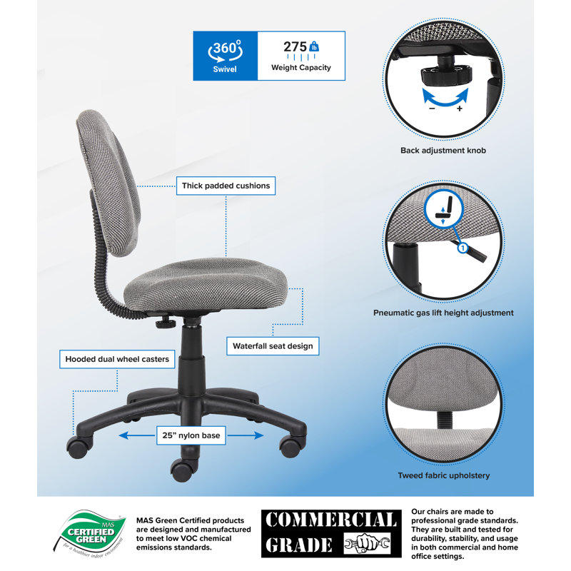 Task Chair, Gray Twill, Not Included