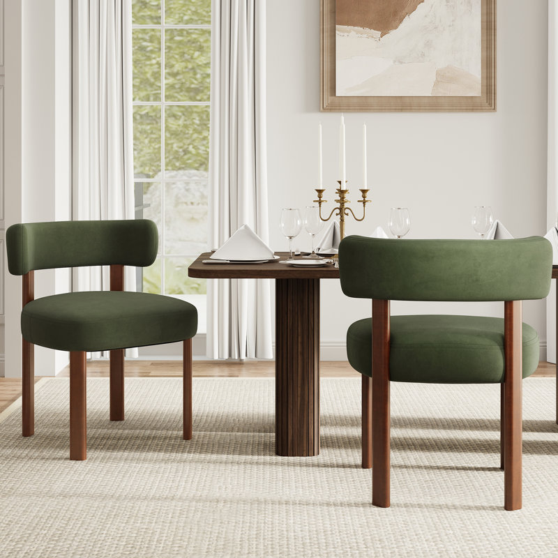 Upholstered Solid Wood Dining Chair Side Chair, Green