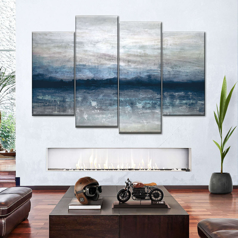 "Abstract Landscape Shimmer", art mural sur toile 4 pièces, H 27 po x l 43 po