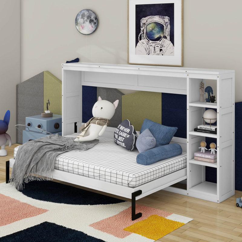 Lit escamotable double avec bibliothèque, White