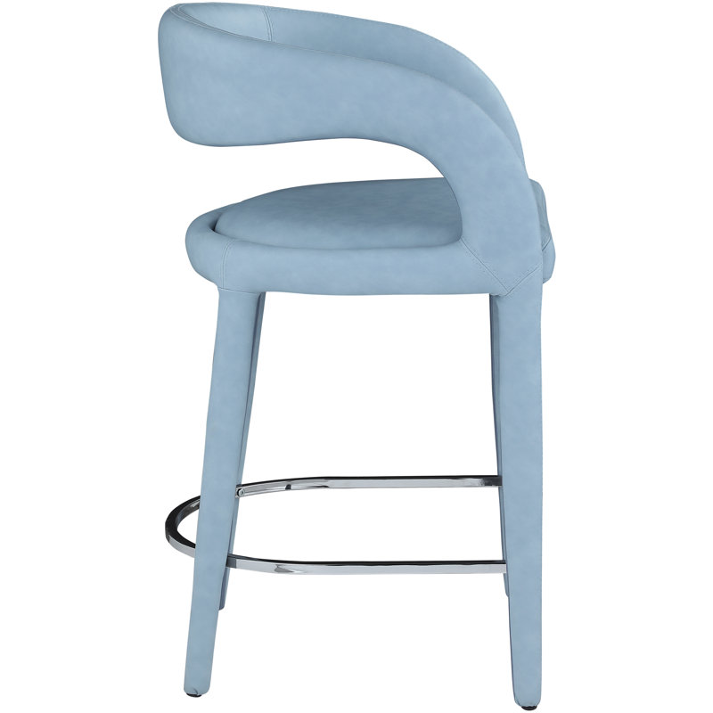 Arthur-William Faux Leather Counter Stool, Light Blue Vegan Leather