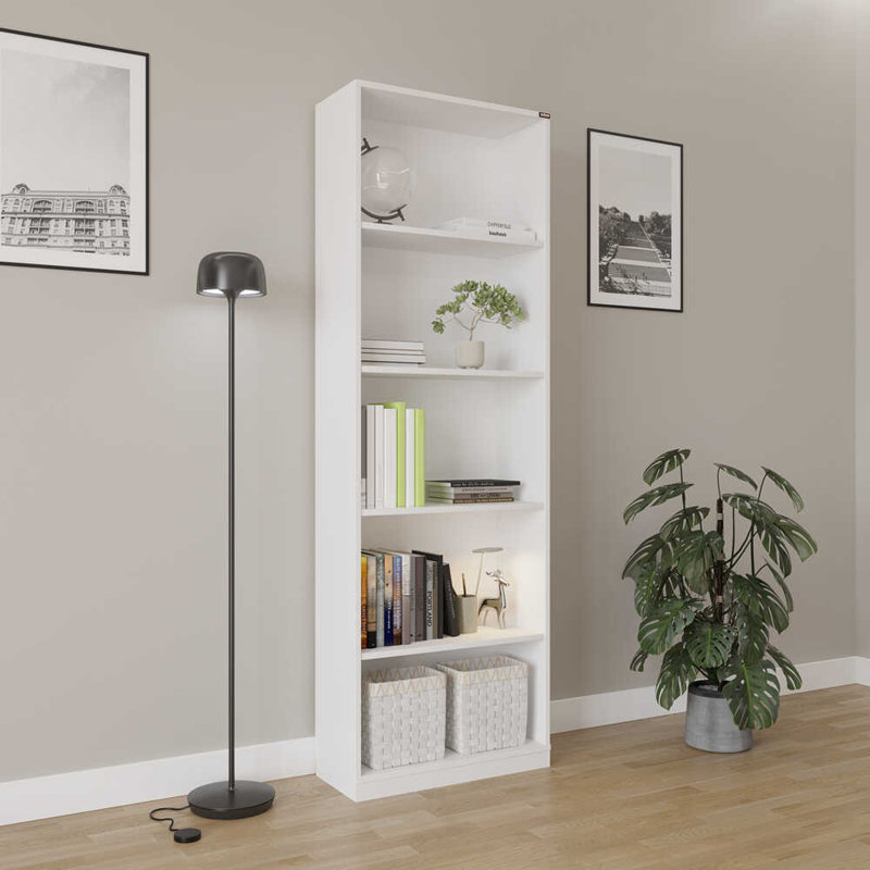 Modern White Bookshelf with Numerous Shelves, 25.2 x 71.6 x 10.2 Inches | 100% Melamine Coated Particle Board, Wall-Mountable Design | Stylish & Functional Storage for Home & Office, Elegant Solid Color