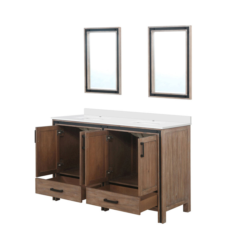 Meuble-lavabo double 60 po Rustwood X P 22 po D, plateau en marbre de culture, ensemble de robinet et robinet de 22 po Miroirs