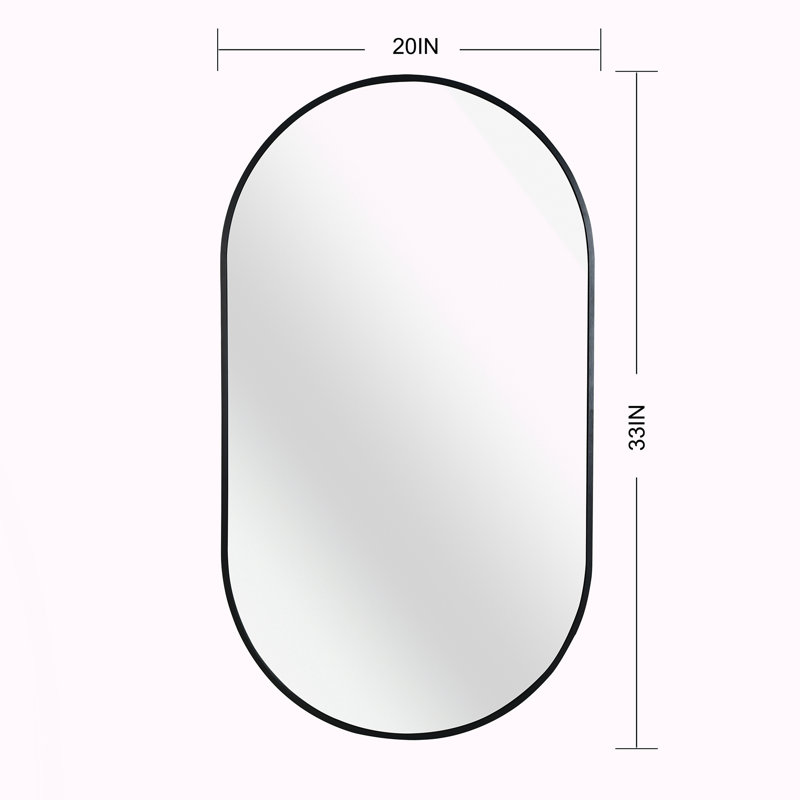Miroir ovale en métal 20 po x 33 po, 33 po x 20 po, Noir